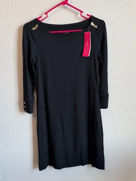 Lilly Pulitzer Black Sophie Dress with Gold Shoulder Buttons XS NWT - Picture 4 of 10